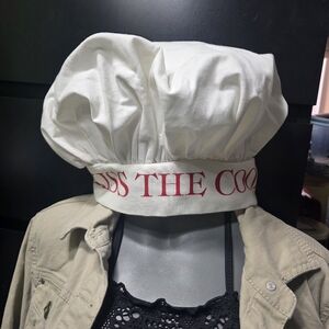 Vintage 1970s Kiss The Cook Chef Hat White and Red One Size